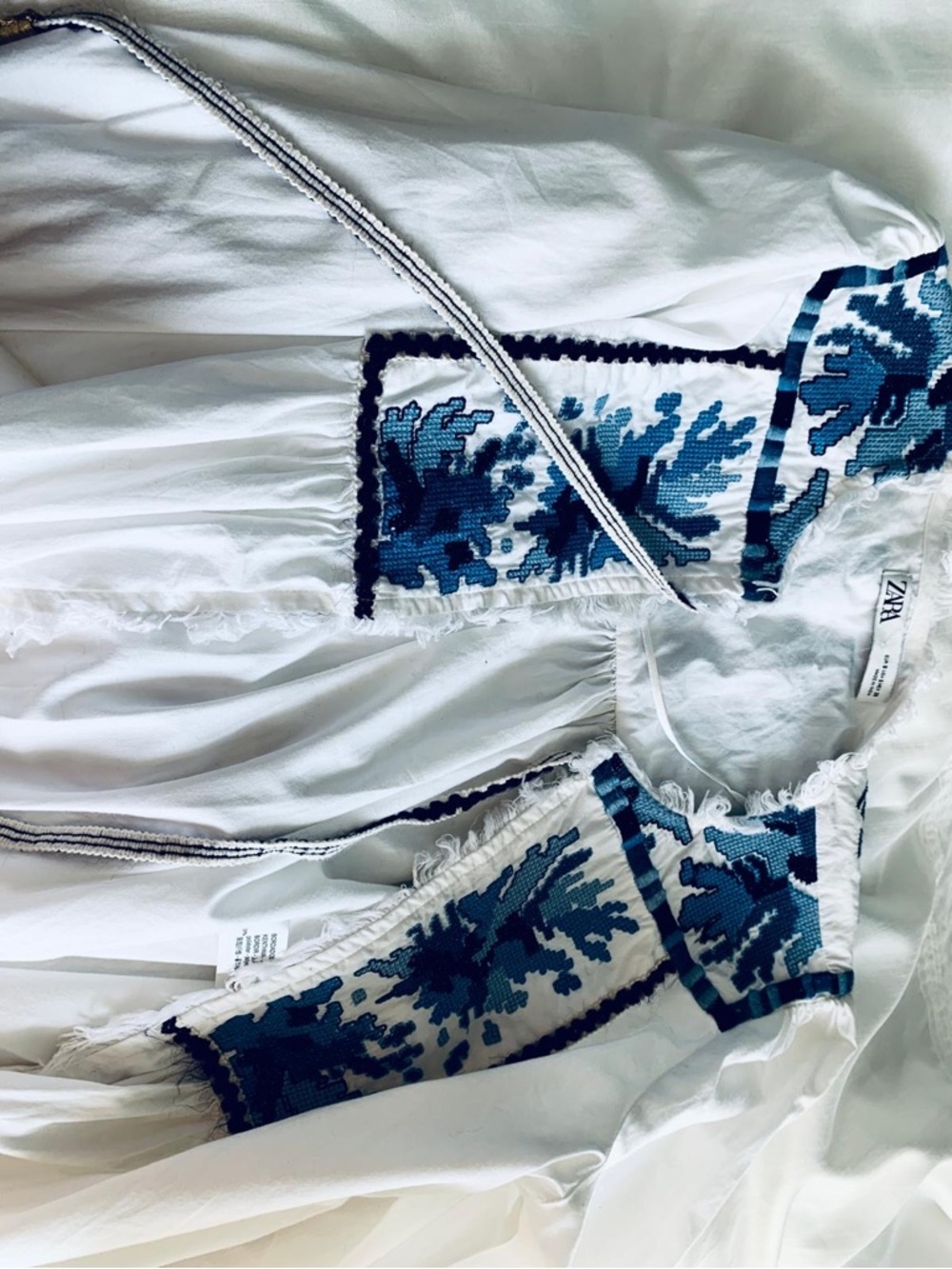 Zara White Top with Blue Embroidered Detail - Picture 11 of 13